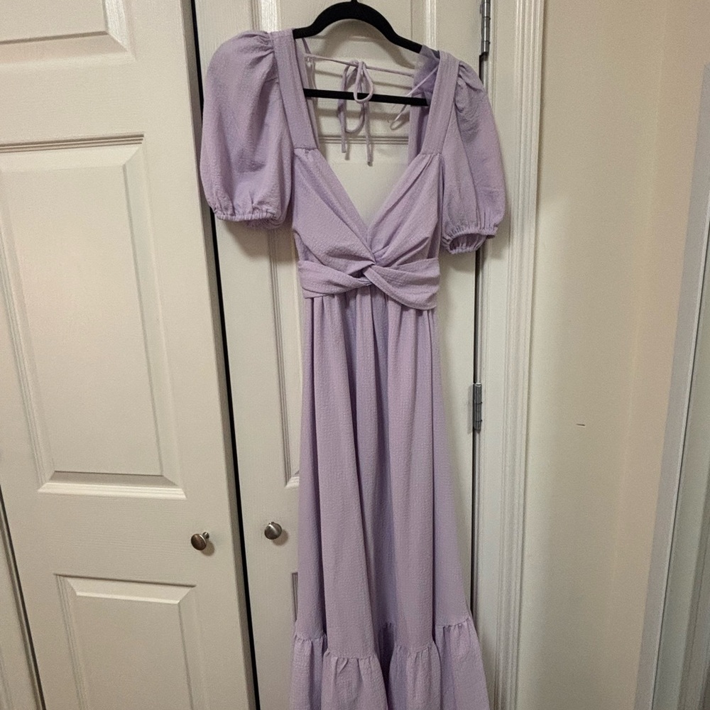 Astr Lavender Maxi Dress with Puff Sleeves